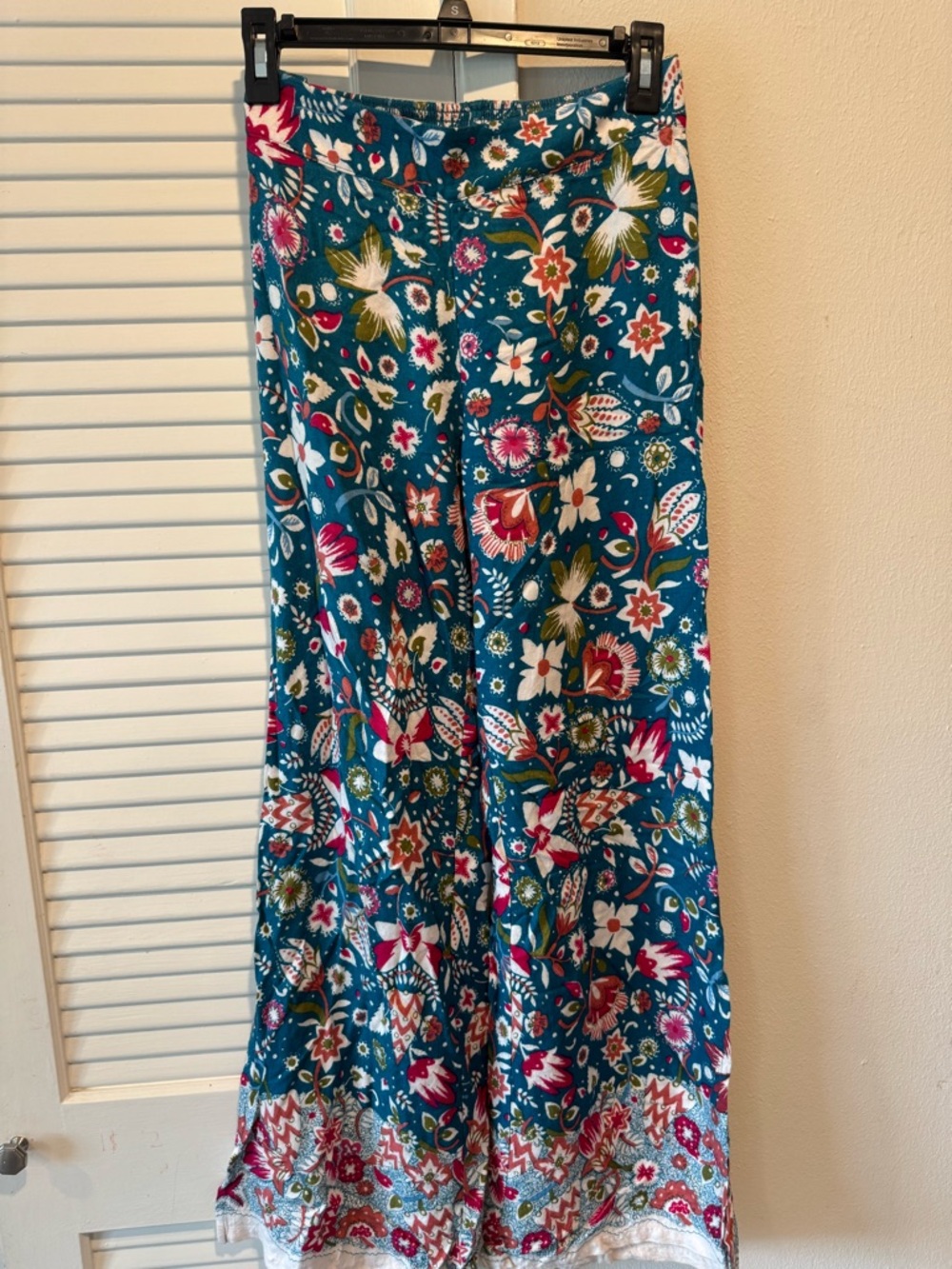 Anthropologie Teal Floral Maxi Pants